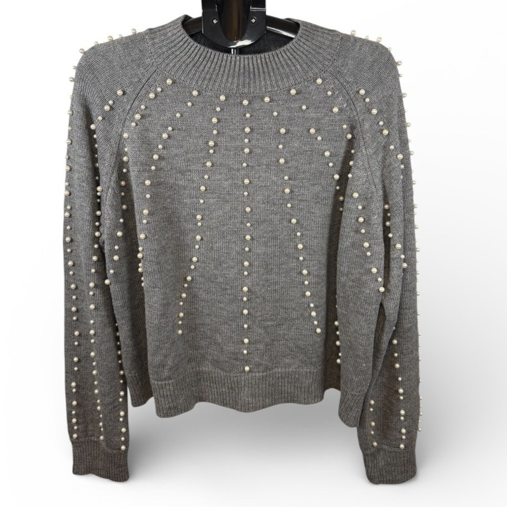 New York &‎ Company Womens XL Grey Pearl Embellished Pullover Sweater 2330